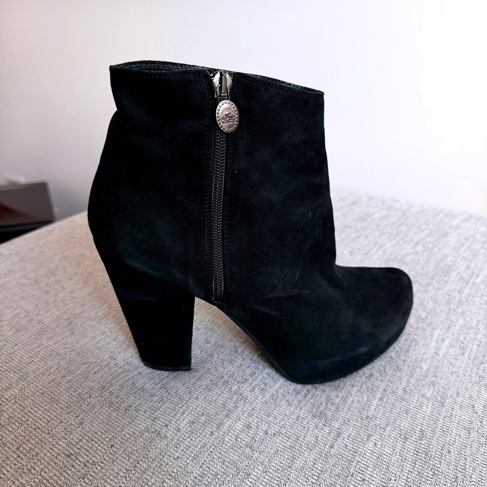 VGT Fornarina Black Suede Ankle Boots 40 Zip Chunky Block Heel Made in Italy Y2K